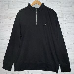 Nautica 1/4 Zip Pull Over Sweater True Black Long Sleeve Flip Collar Mens XL NWT